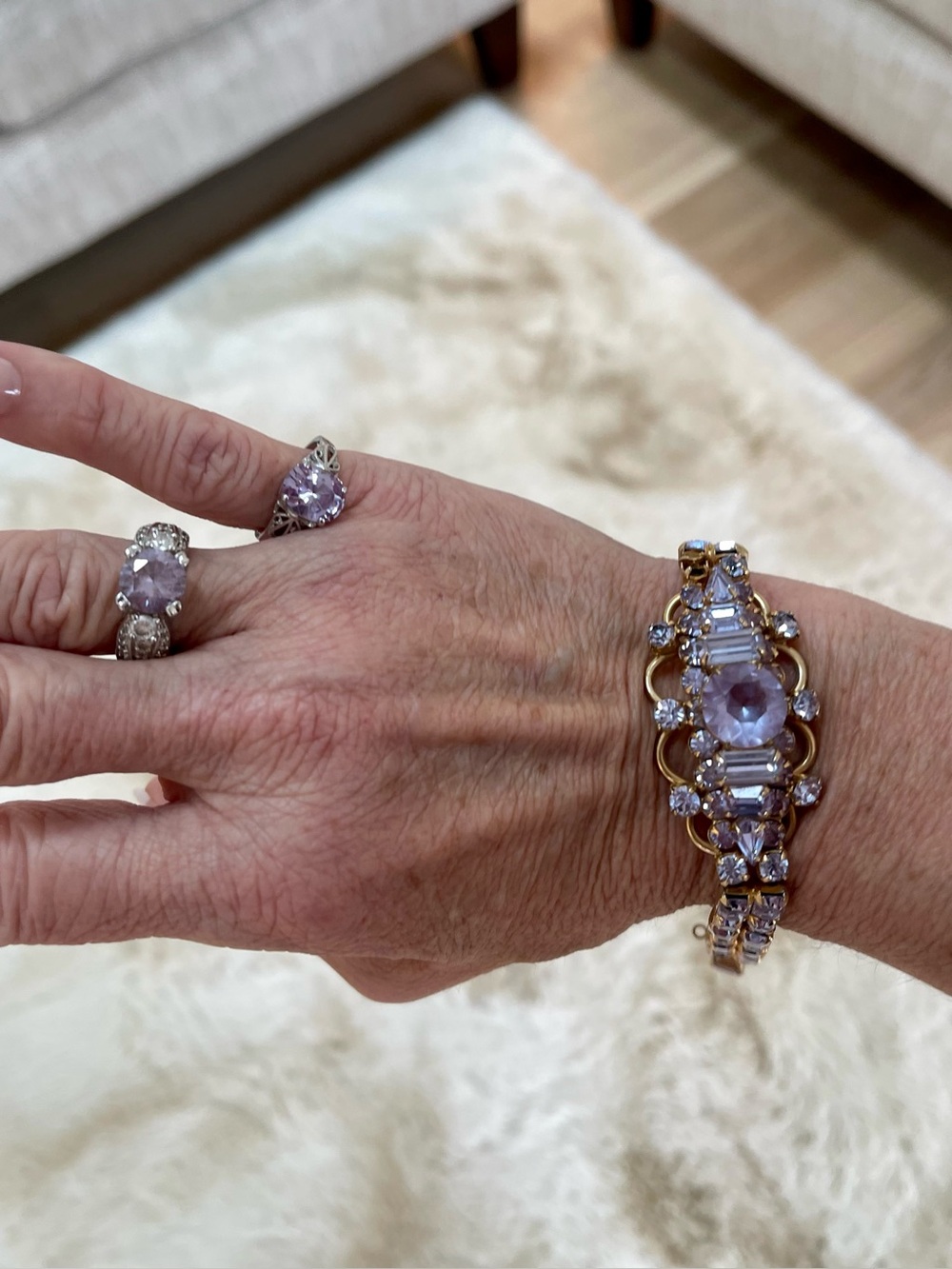 Kramer Gold-Tone Amethyst Bracelet rings and earring set